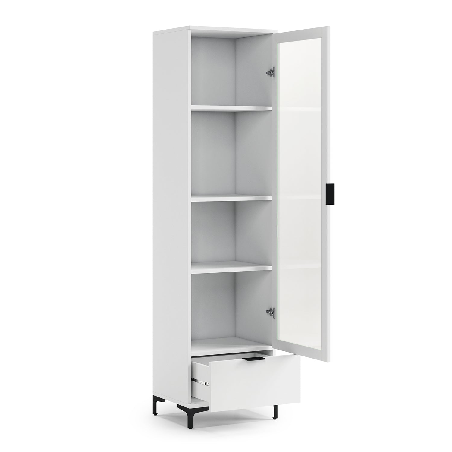 Lana Modern Display Cabinet with Glass Door and Drawer – White