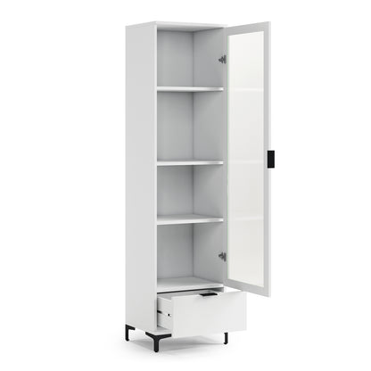 Lana Modern Display Cabinet with Glass Door and Drawer – White