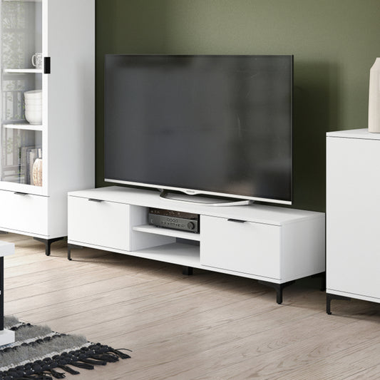 Luna Modern TV Stand with Open Shelving and Cabinets – White