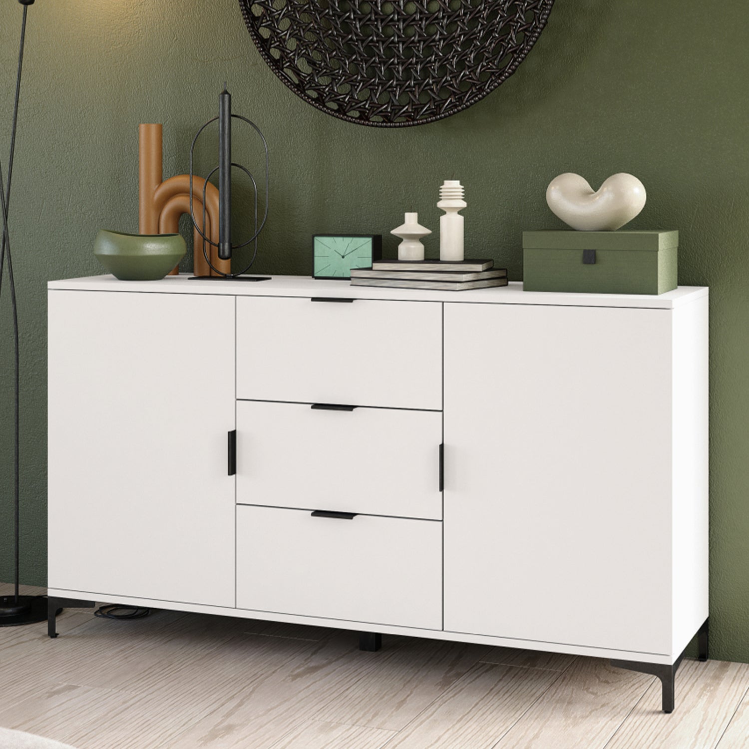 Lana Modern Storage Sideboard with Cabinets and Drawers – White