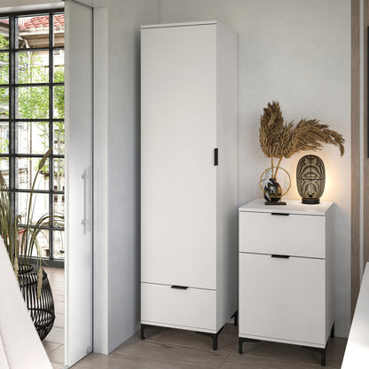 Lana Modern Tall Cabinet with Door and Drawer – White