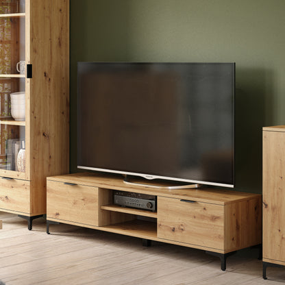 Lana Modern TV Stand with Open Shelving and Cabinets – Oak Artisan