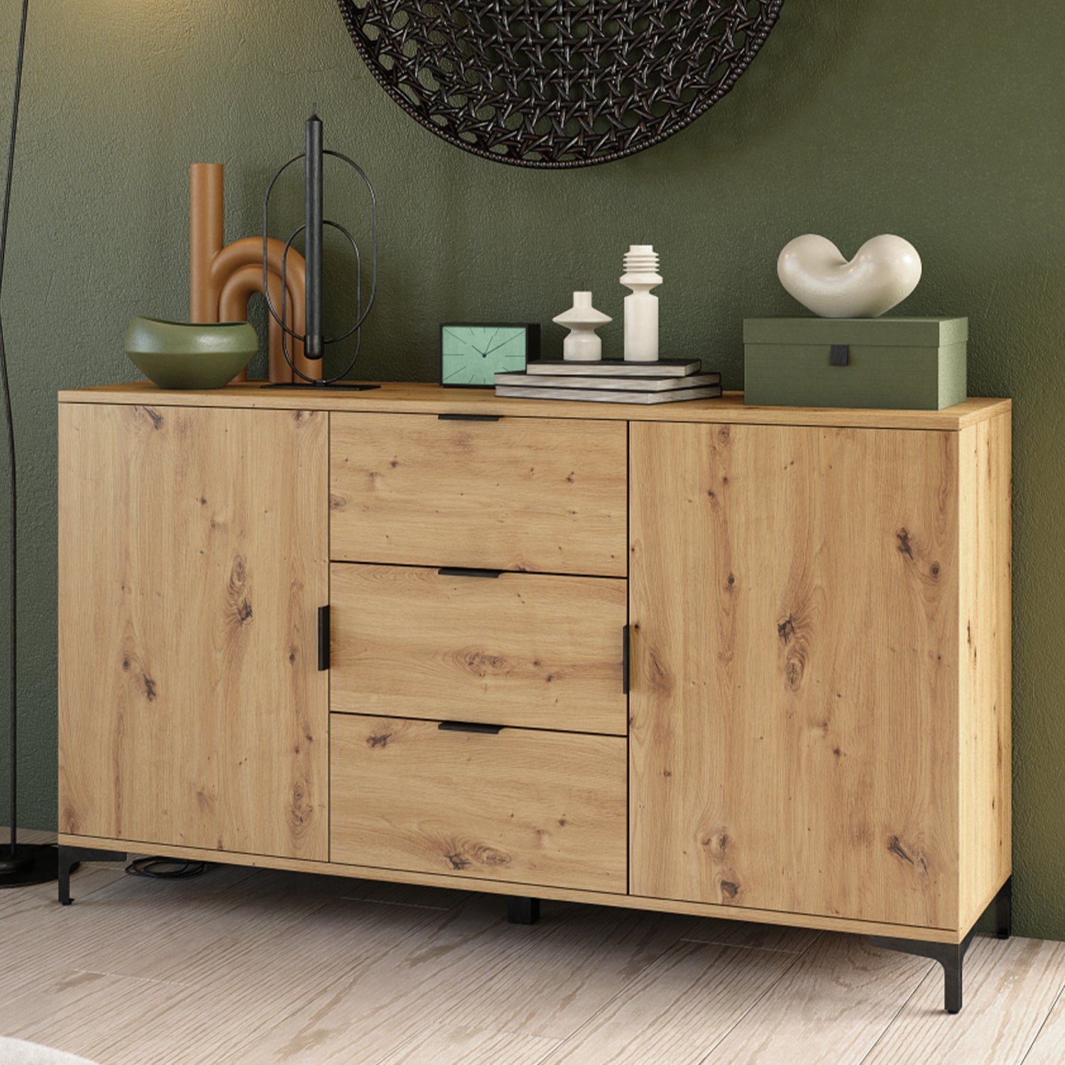 Lana Modern Storage Sideboard with Cabinets and Drawers – Oak Artisan