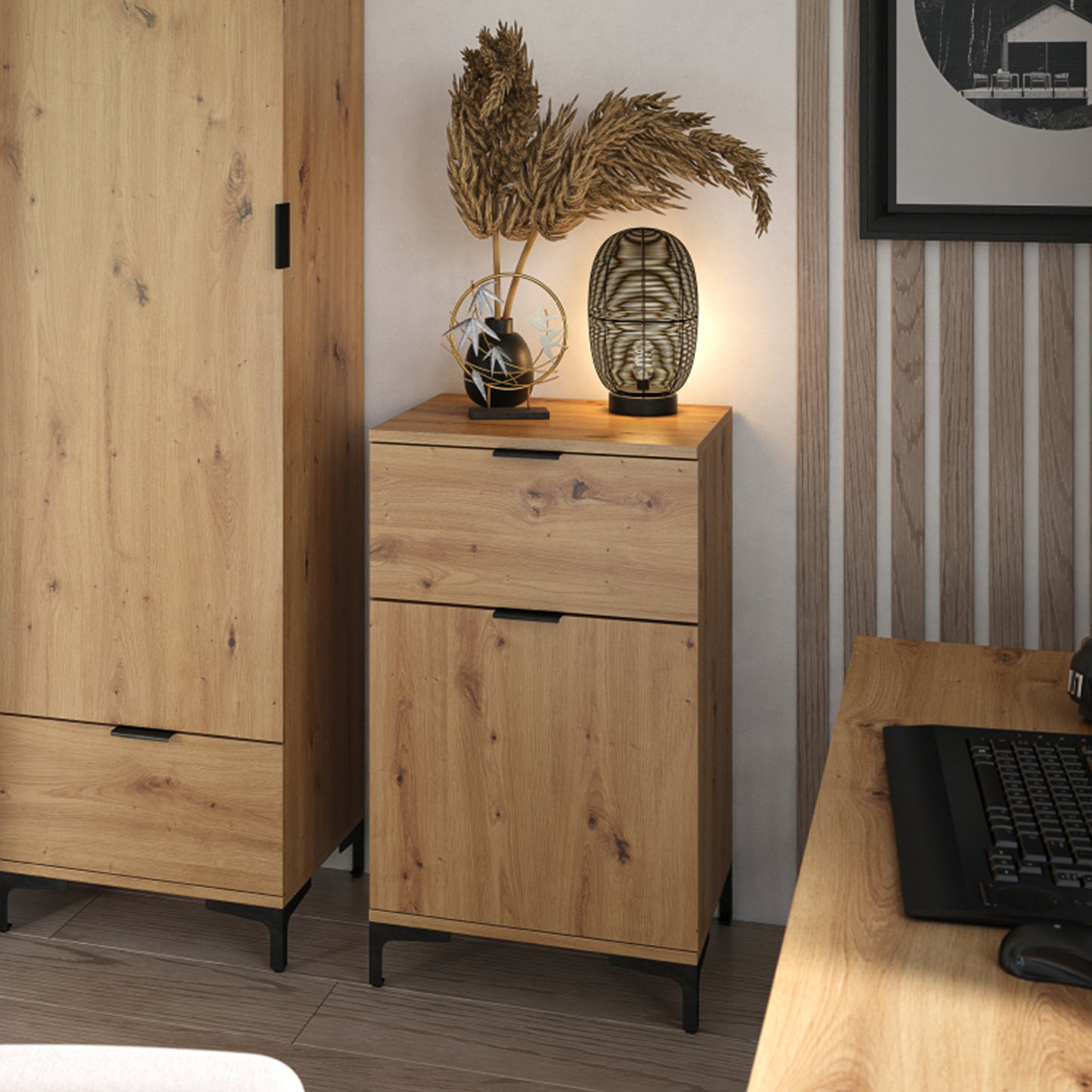 Lana Modern Slim Sideboard with Drawer and Cupboard – Oak Artisan