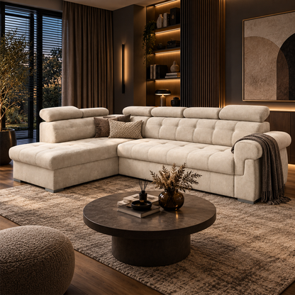 Primo left side corner sofa with storage- Beige