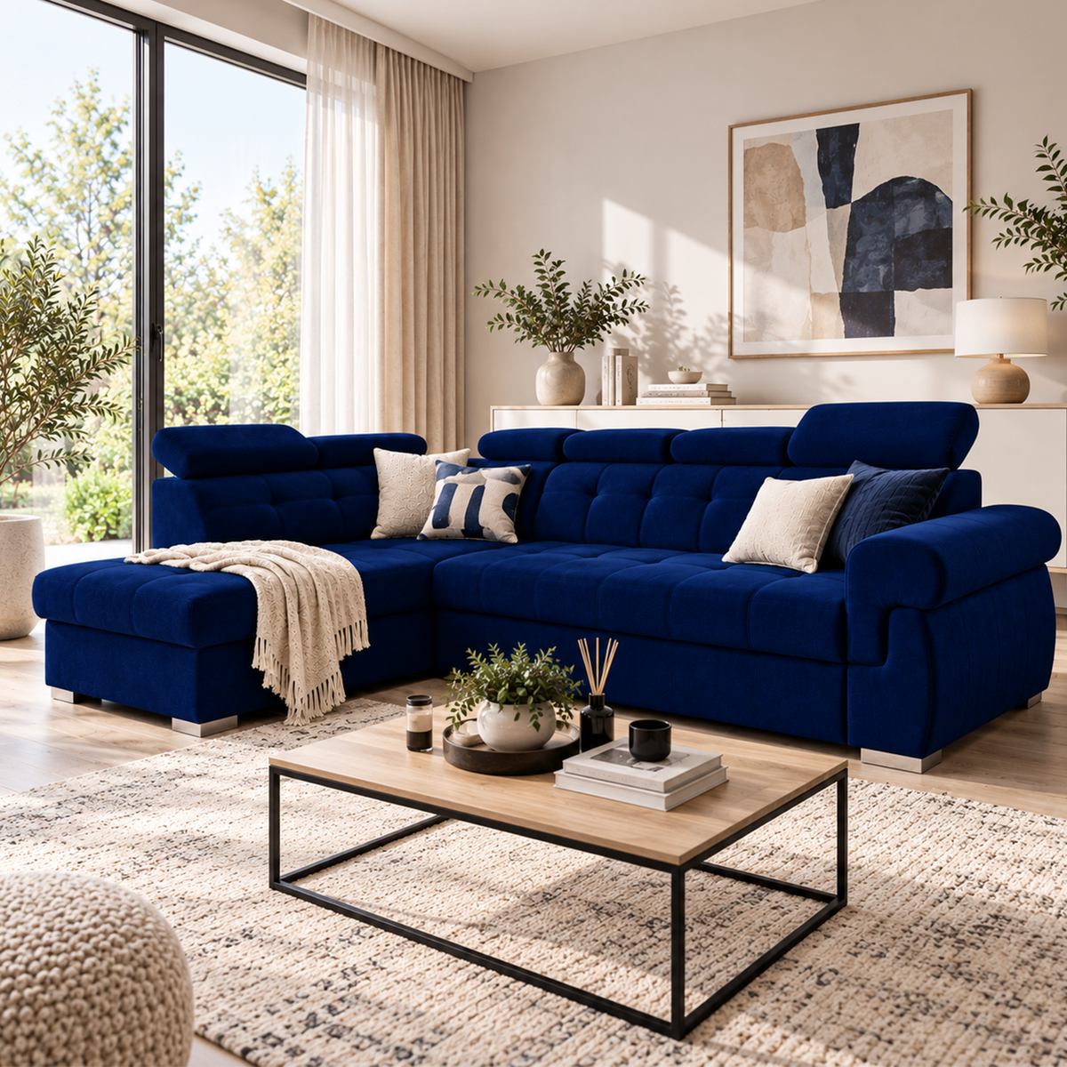 Primo Corner Sofa with Storage - Navy Blue