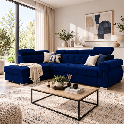 Primo Corner Sofa with Storage - Navy Blue