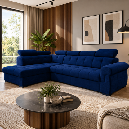 Primo Corner Sofa with Storage - Navy Blue