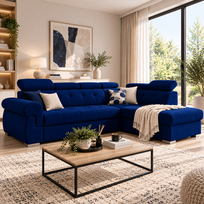 Primo Corner Sofa with Storage - Navy Blue