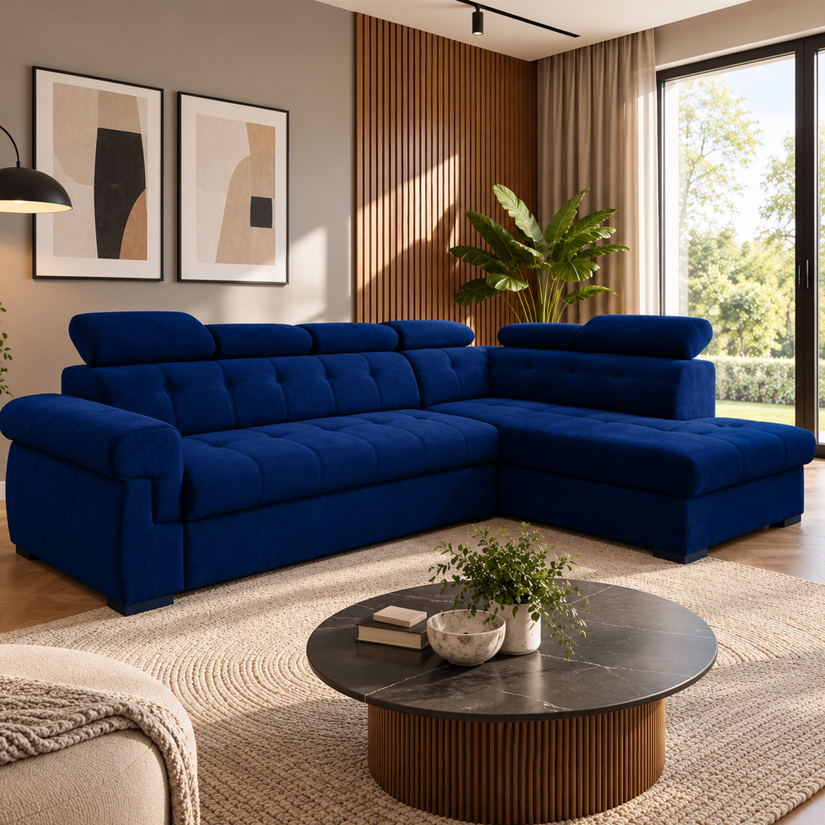 Primo Corner Sofa with Storage - Navy Blue
