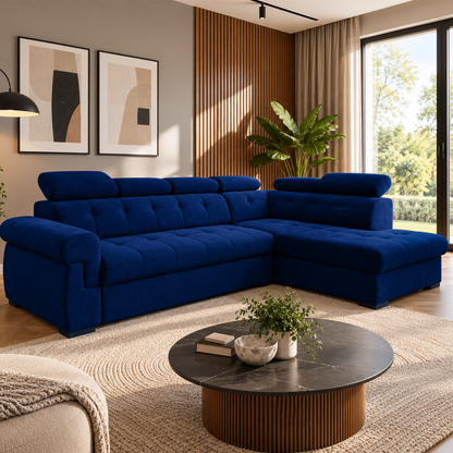 Primo Corner Sofa with Storage - Navy Blue