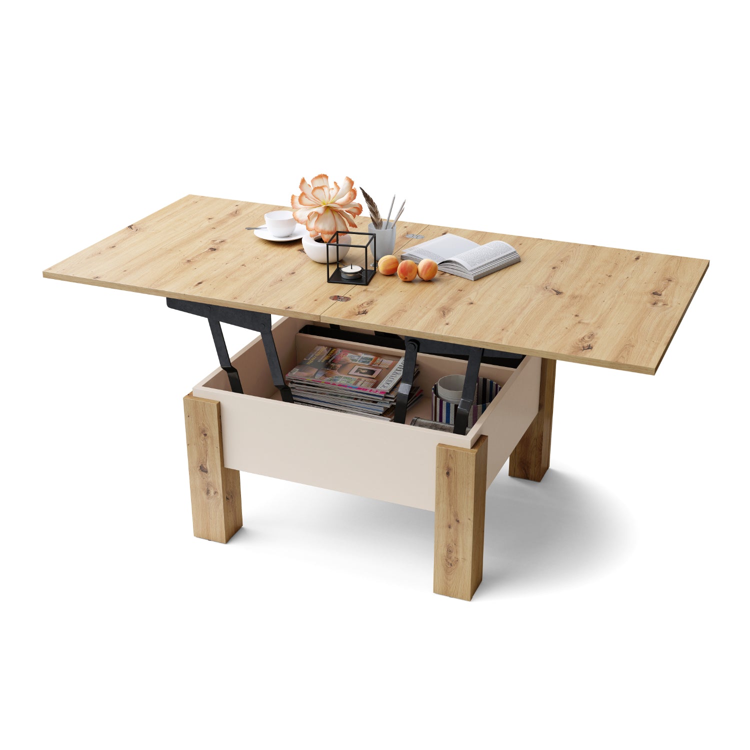 Ozma 2 in 1 Extending Coffee / Dining Table 80-160cm - Artisan Oak / Cashmere