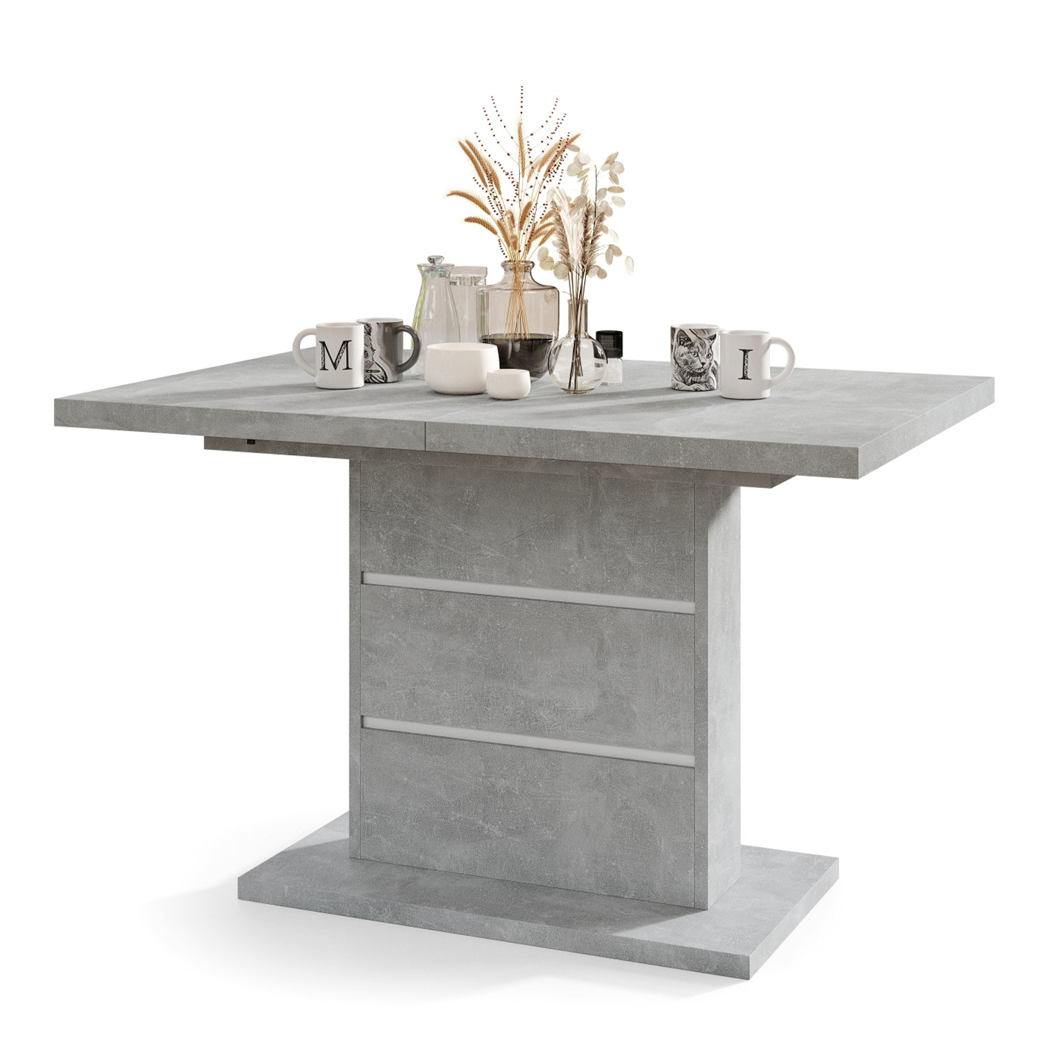 Piano Extendable Dining Table Modern Design - Concrete / White