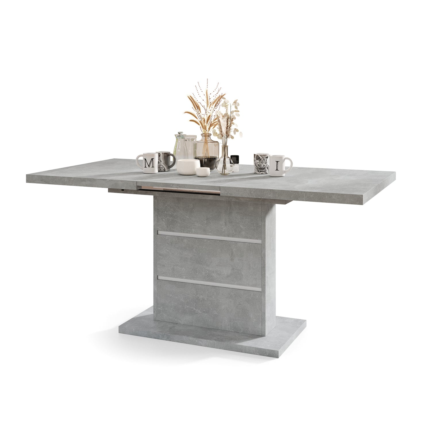 Piano Extendable Dining Table Modern Design - Concrete / White