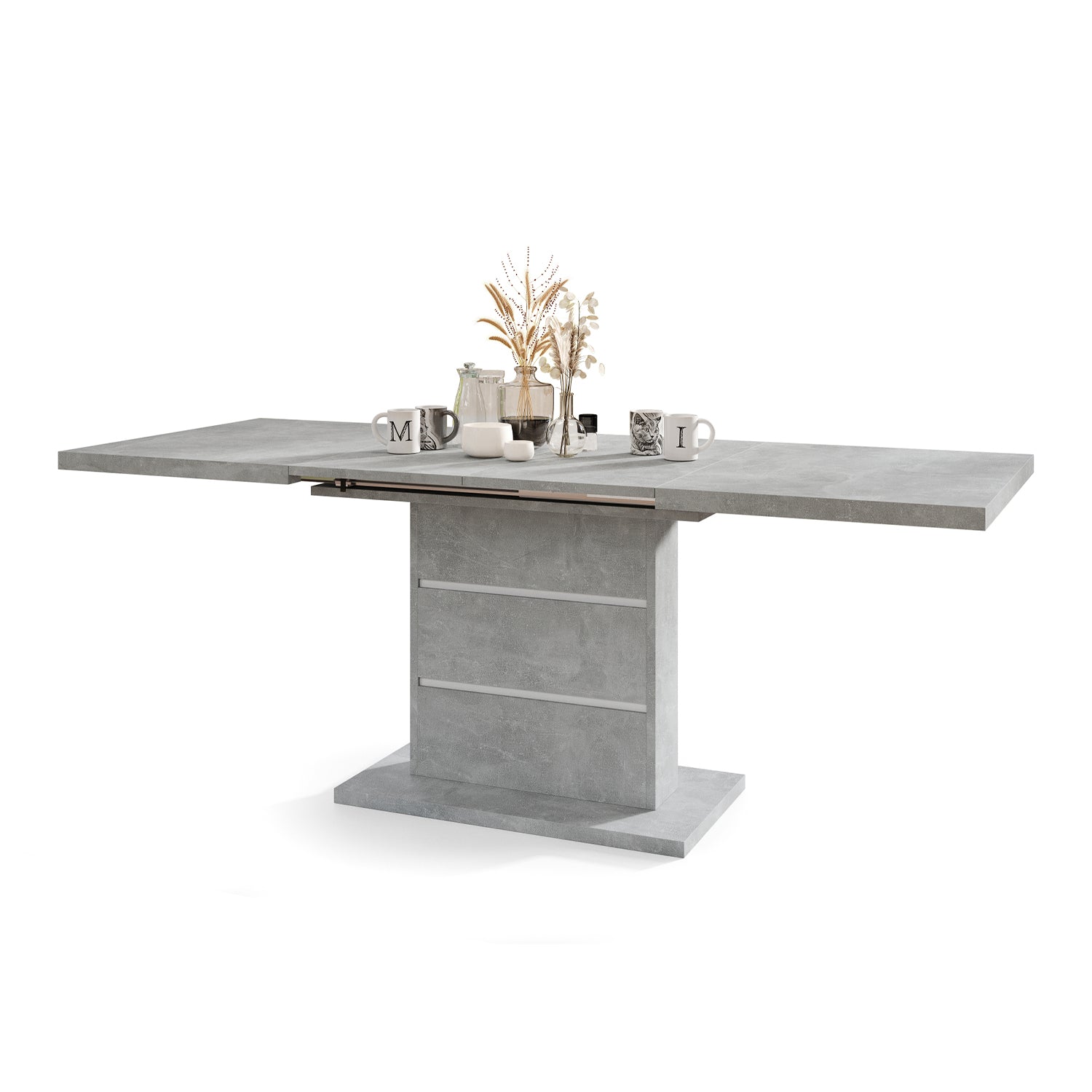 Piano Extendable Dining Table Modern Design - Concrete / White