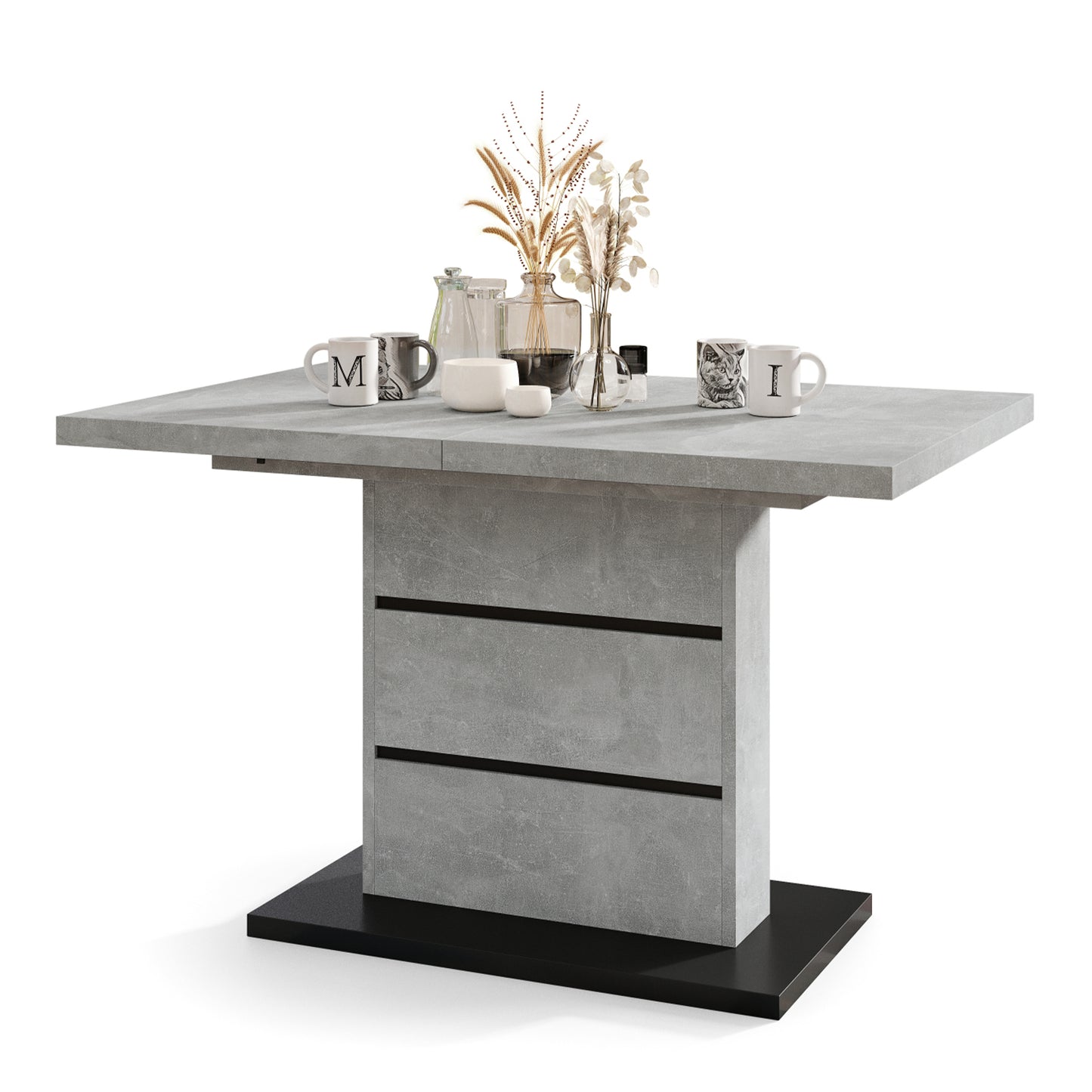 Piano Extendable Dining Table Modern Design - Concrete / Black