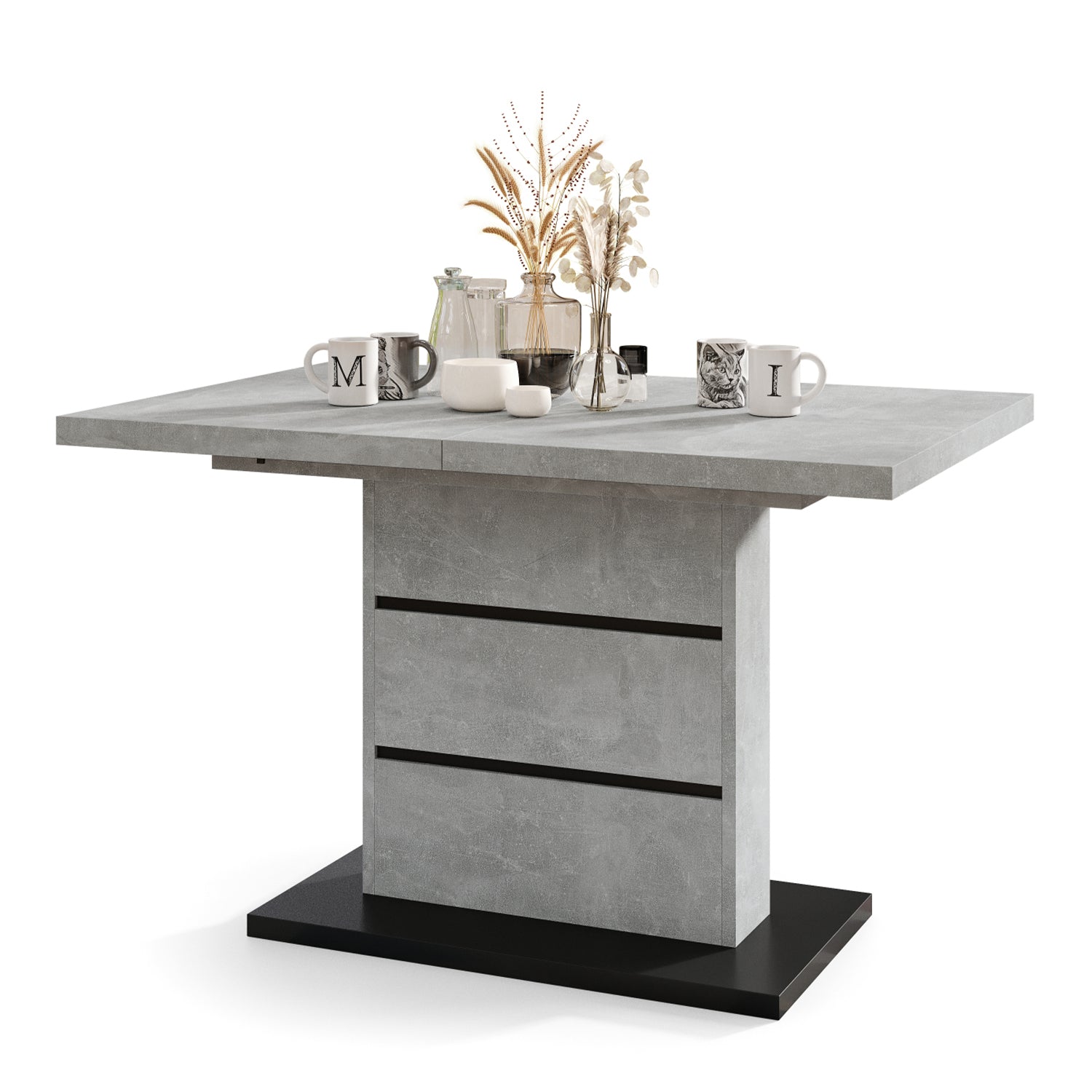 Piano Extendable Dining Table Modern Design - Concrete / Black