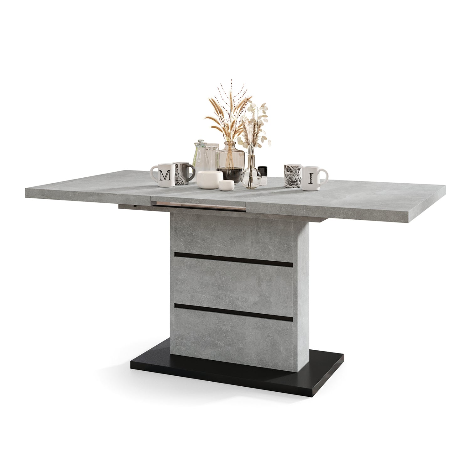 Piano Extendable Dining Table Modern Design - Concrete / Black