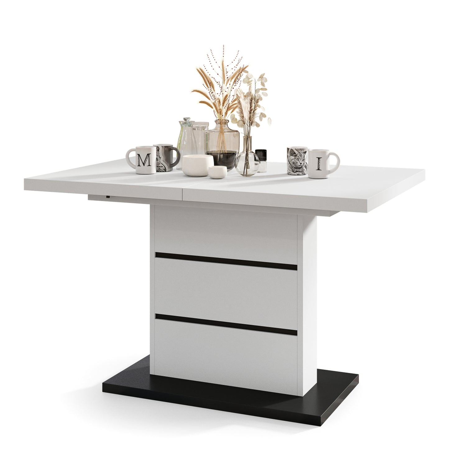 Piano Extendable Dining Table Modern Design - White / Black