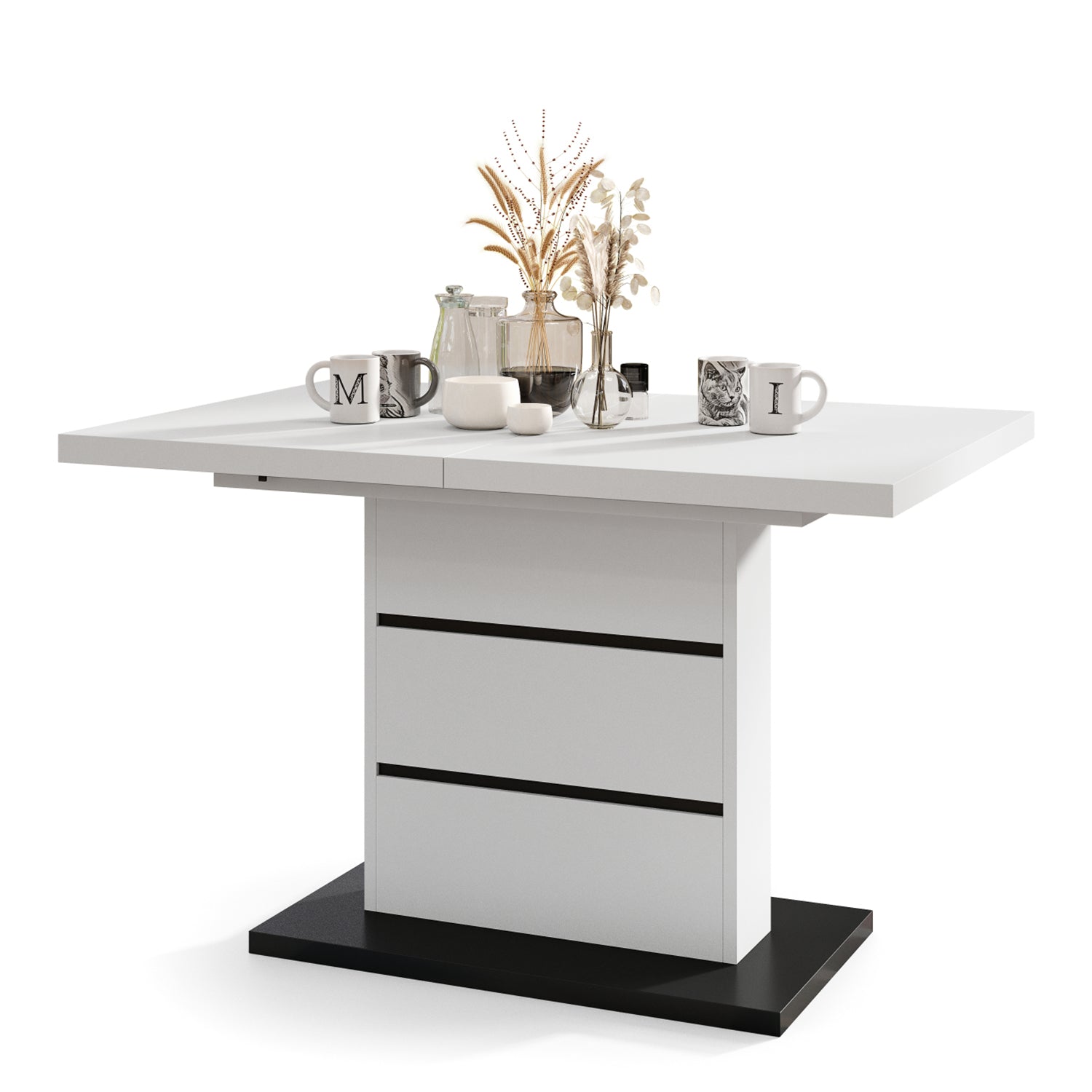 Piano Extendable Dining Table Modern Design - White / Black