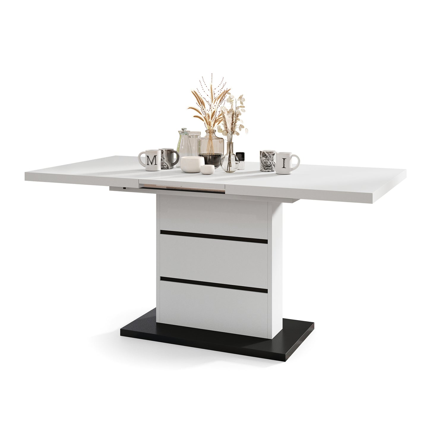 Piano Extendable Dining Table Modern Design - White / Black