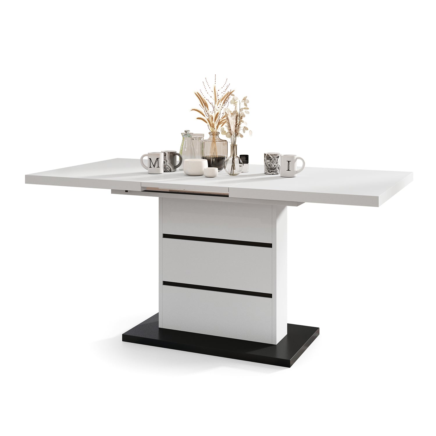 Piano Extendable Dining Table Modern Design - White / Black