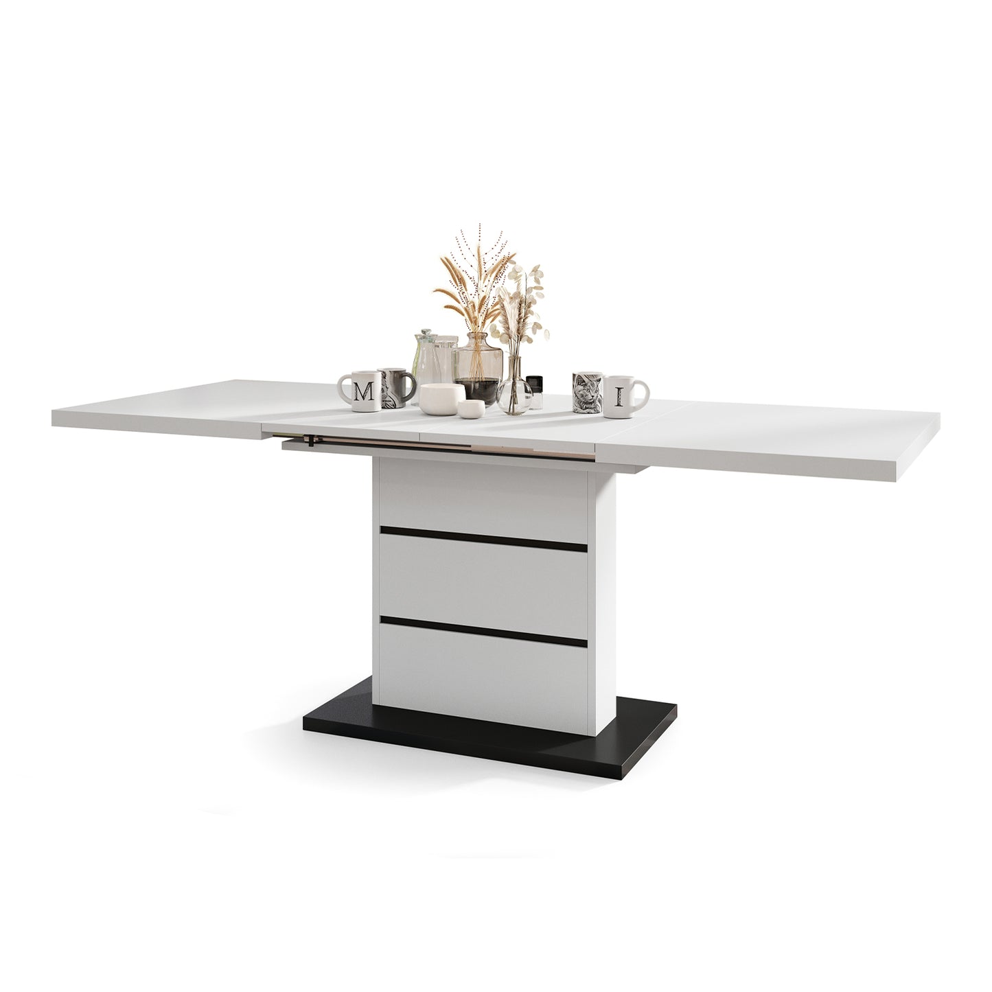 Piano Extendable Dining Table Modern Design - White / Black