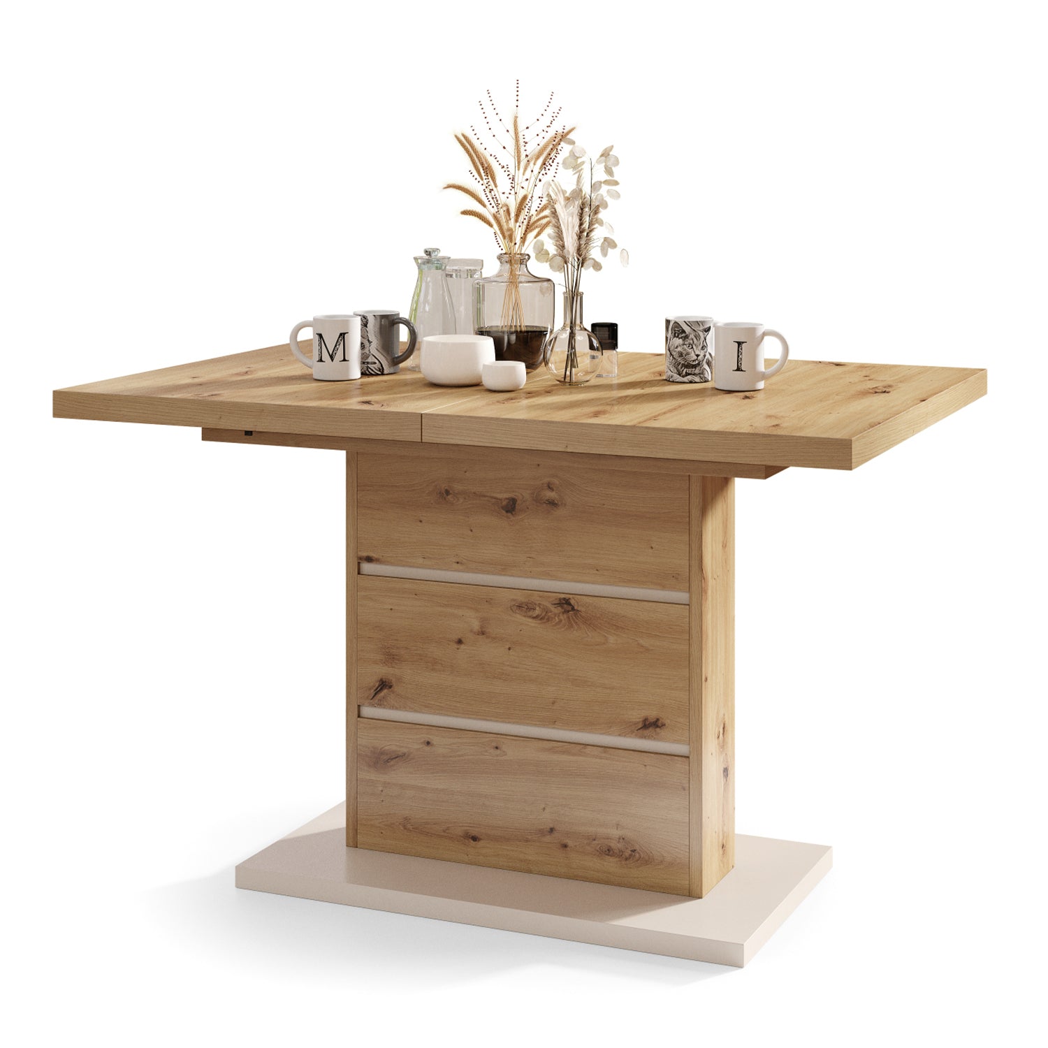 Piano Extendable Dining Table Modern Design - Artisan Oak / Beige