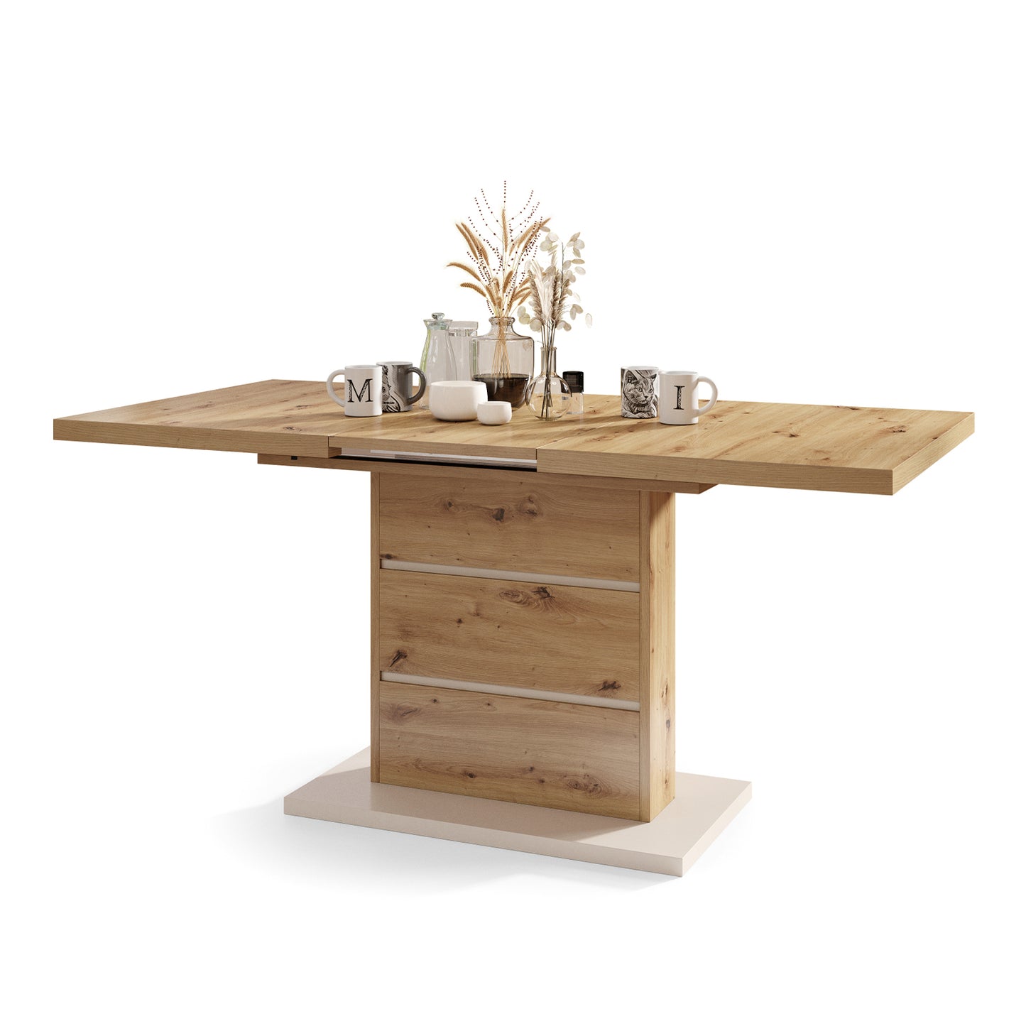 Piano Extendable Dining Table Modern Design - Artisan Oak / Beige