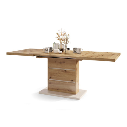 Piano Extendable Dining Table Modern Design - Artisan Oak / Beige