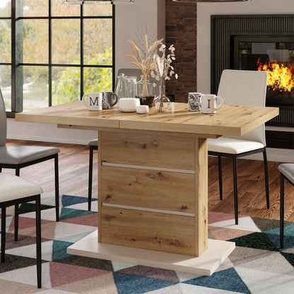 Piano Extendable Dining Table Modern Design - Artisan Oak / Beige