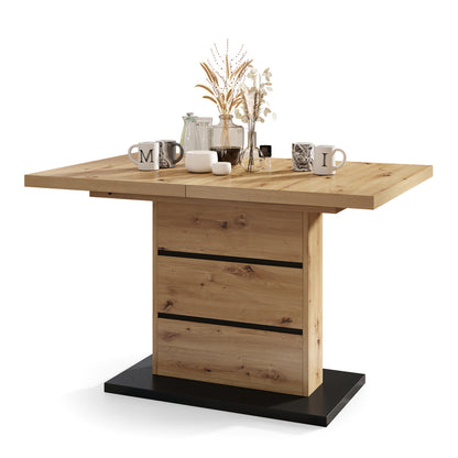 Piano Extendable Dining Table Modern Design - Artisan Oak / Black