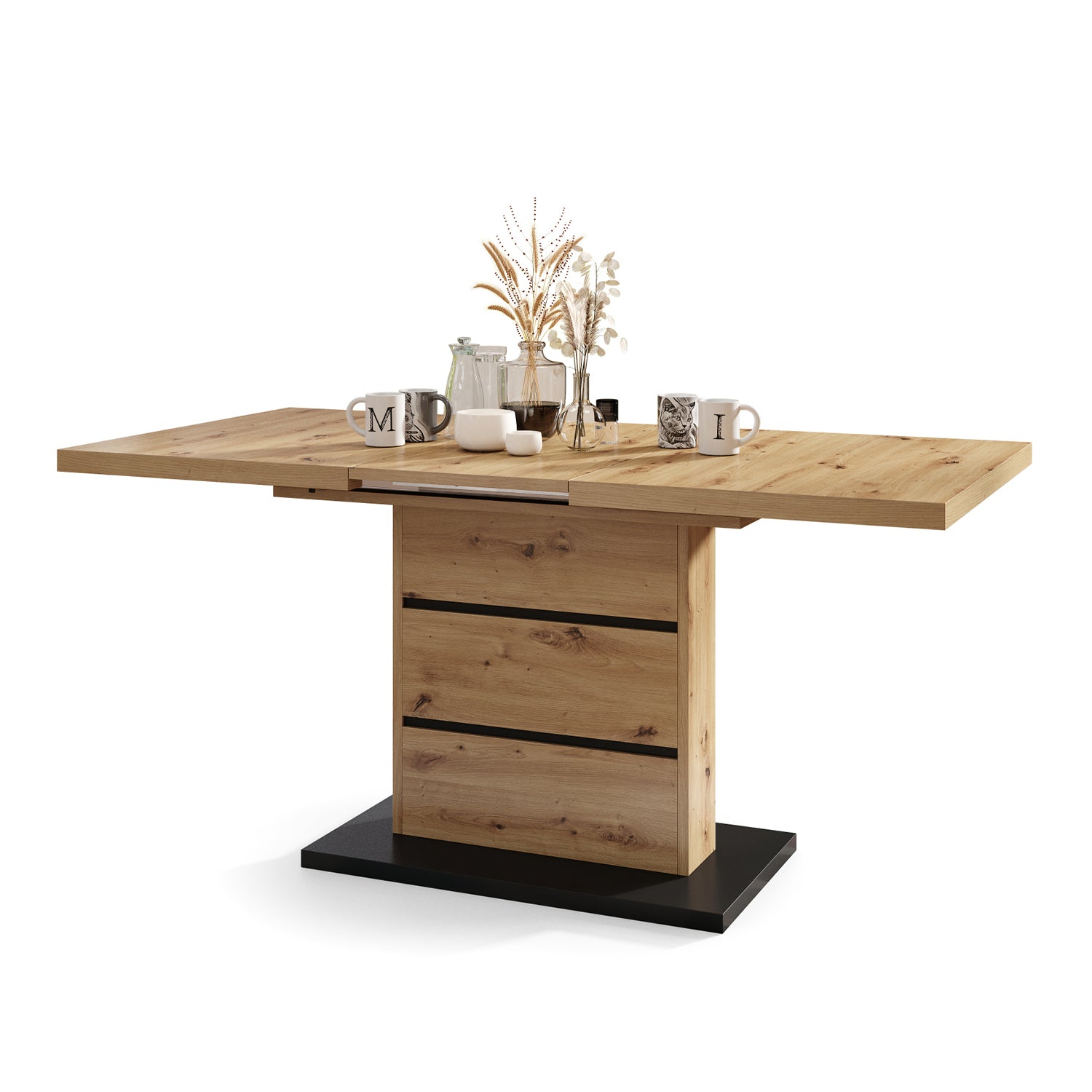 Piano Extendable Dining Table Modern Design - Artisan Oak / Black
