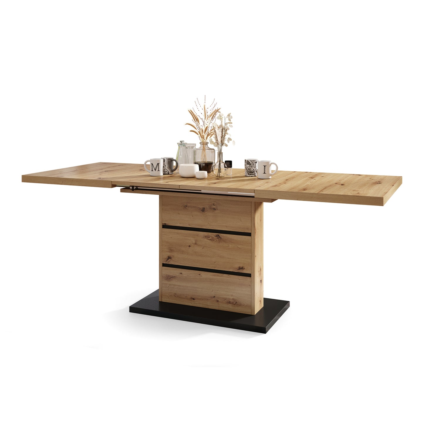 Piano Extendable Dining Table Modern Design - Artisan Oak / Black