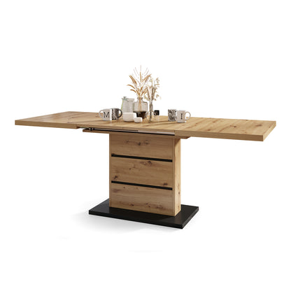 Piano Extendable Dining Table Modern Design - Artisan Oak / Black