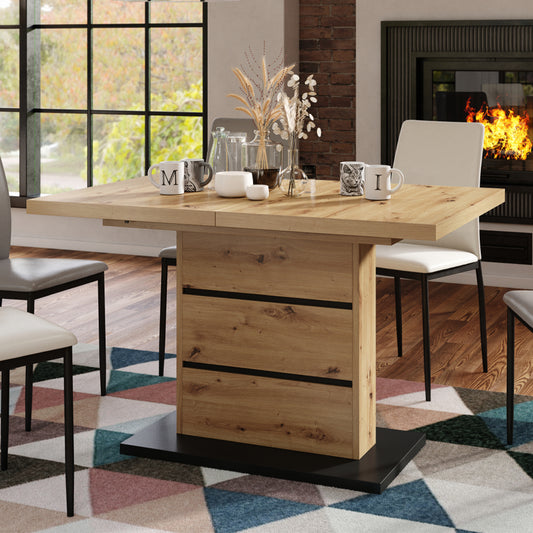 Piano Extendable Dining Table Modern Design - Artisan Oak / Black