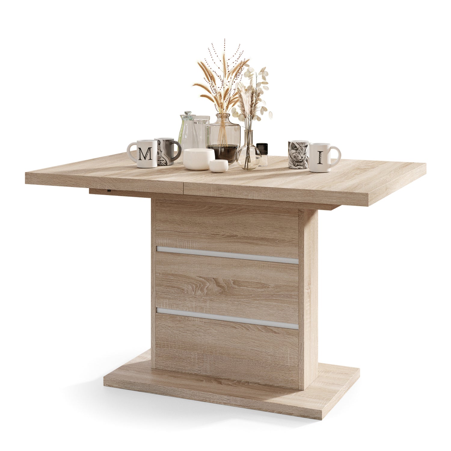 Piano Extendable Dining Table Modern Design - Sonoma Oak / White