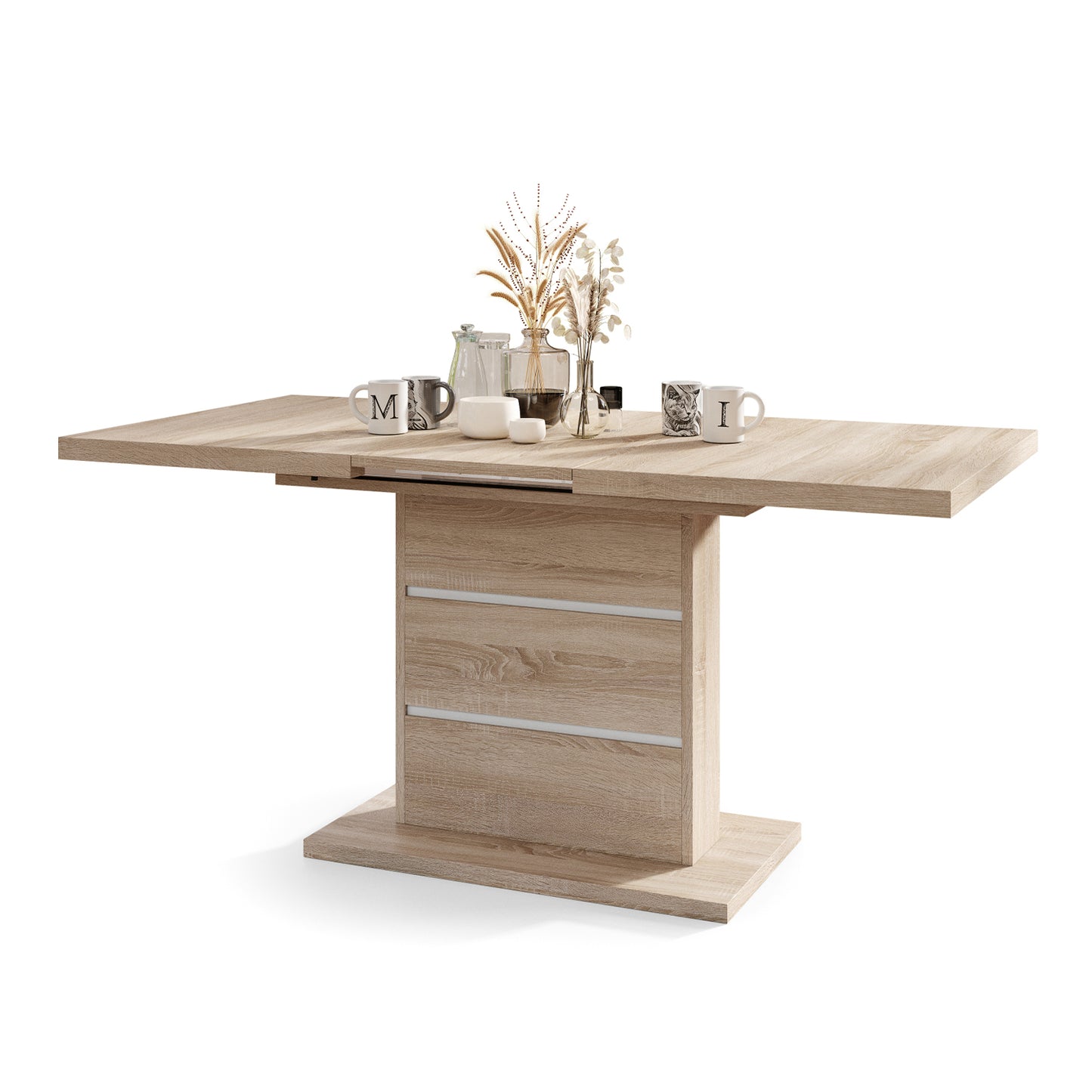 Piano Extendable Dining Table Modern Design - Sonoma Oak / White