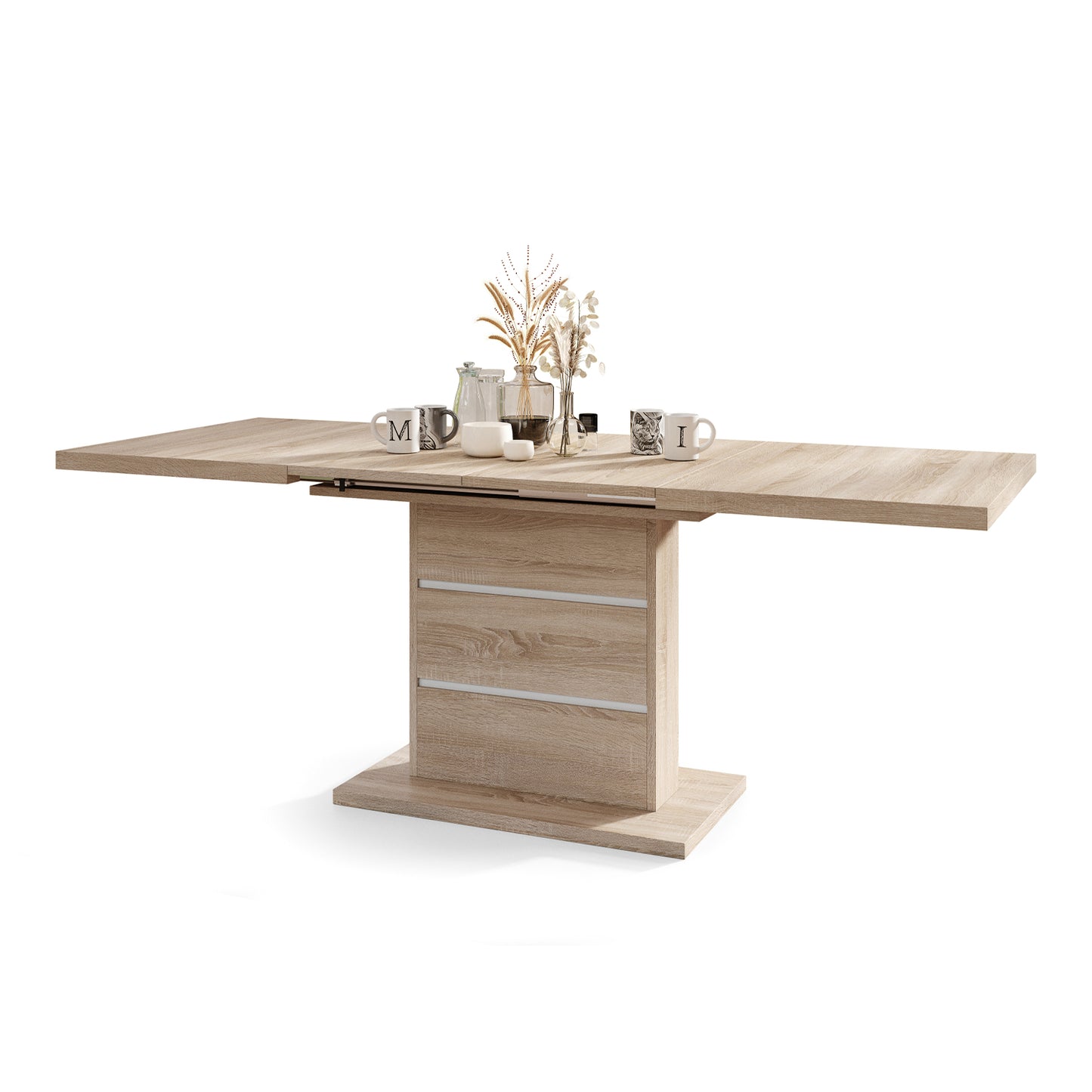 Piano Extendable Dining Table Modern Design - Sonoma Oak / White
