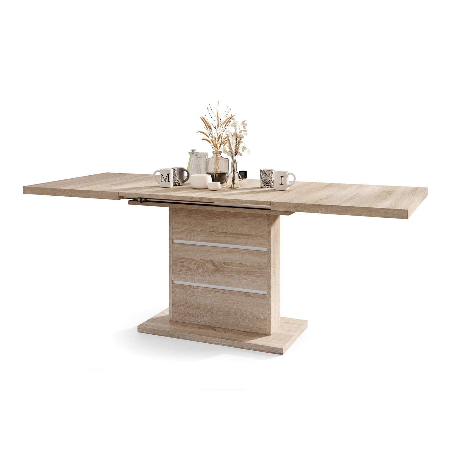 Piano Extendable Dining Table Modern Design - Sonoma Oak / White