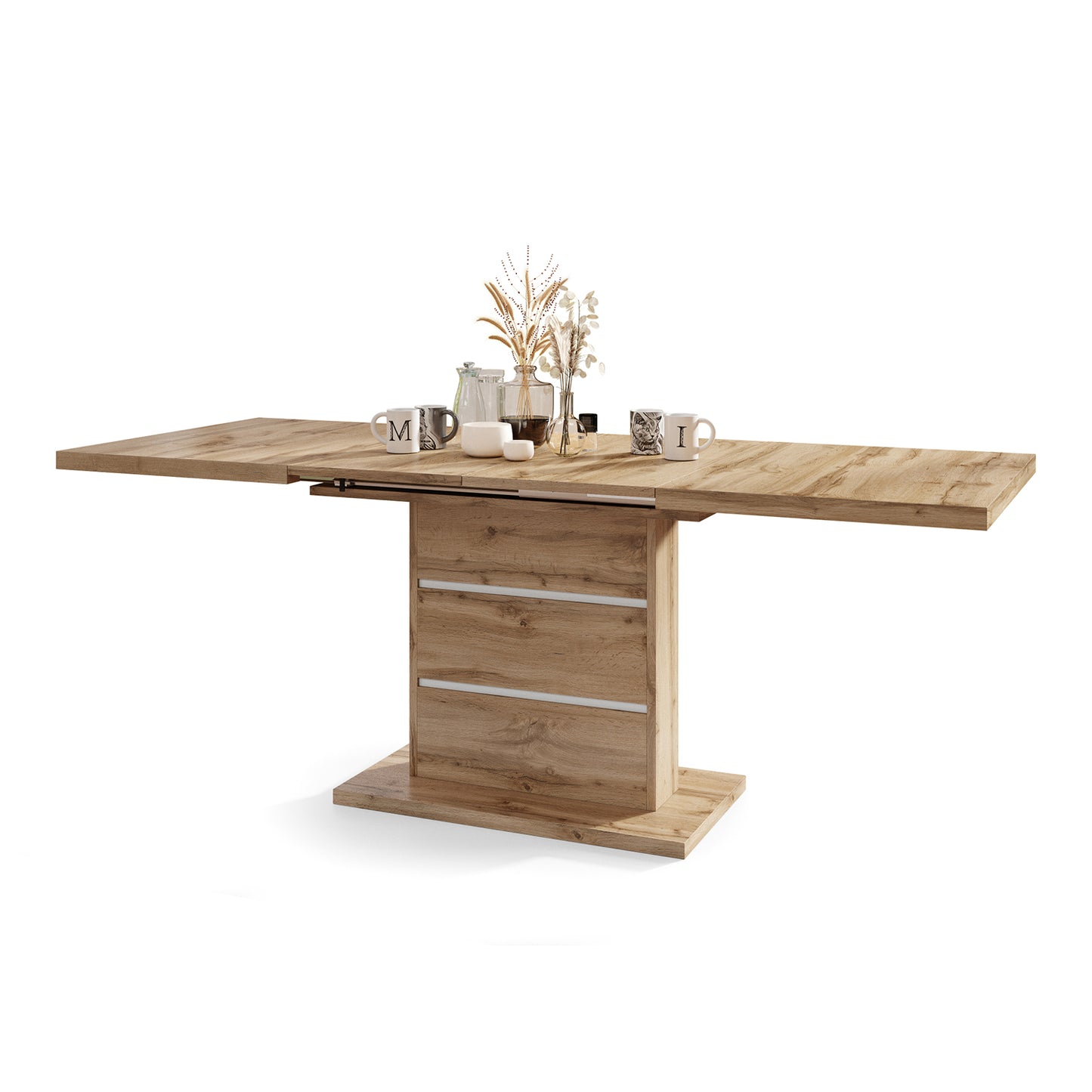 Piano Extendable Dining Table Modern Design - Wotan Oak / White
