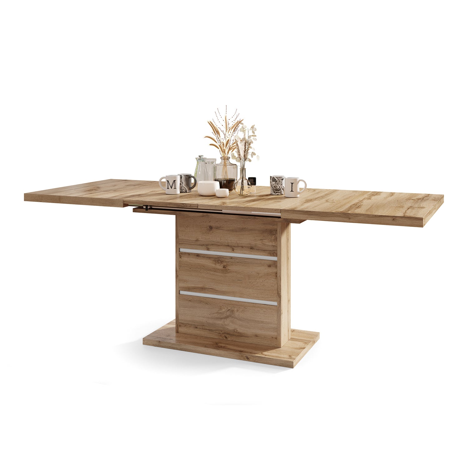 Piano Extendable Dining Table Modern Design - Wotan Oak / White