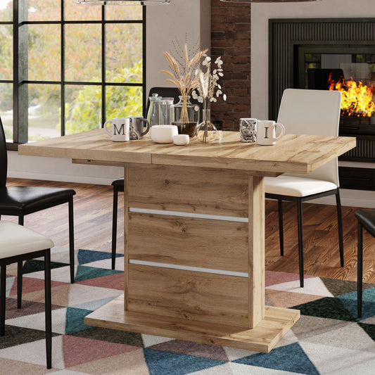 Piano Extendable Dining Table Modern Design - Wotan Oak / White
