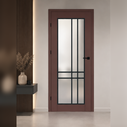 Piano 50 Frosted Glass Internal Rebated Door Set with Frame and Handle - Clay