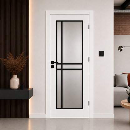 Piano 50 Frosted Glass Internal Rebated Door Set with Frame and Handle - White Matt