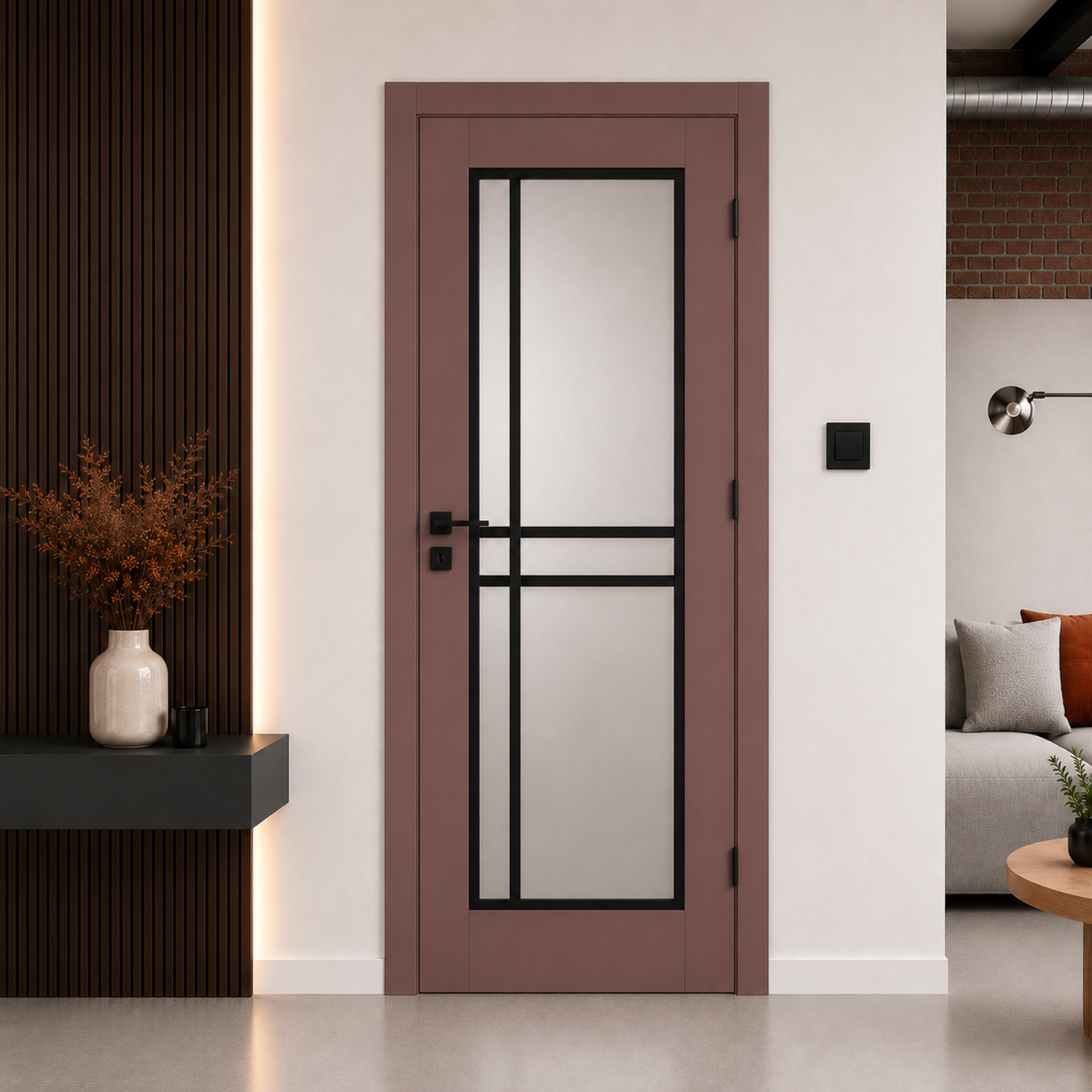 Piano 50 Frosted Glass Internal Rebated Door Set with Frame and Handle - Clay