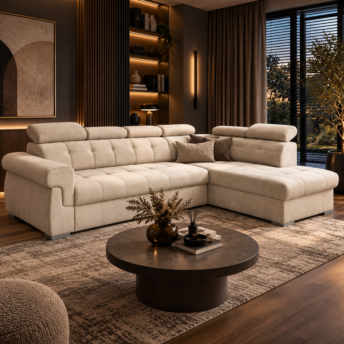 Primo right side corner sofa with storage- Beige