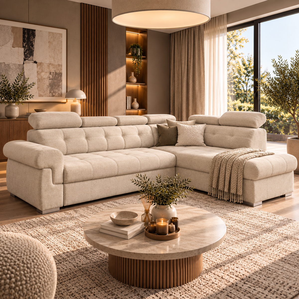 Primo right side corner sofa with storage- Beige