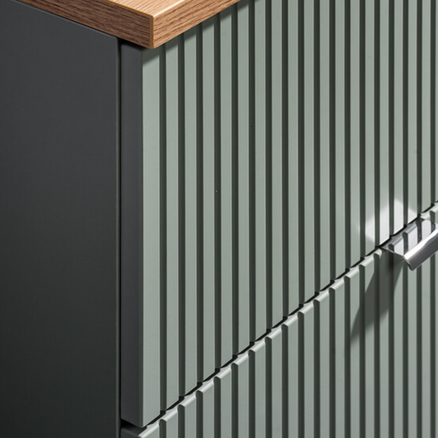 Line Reed 2 Drawer Bathroom Cabinet Vanity Unit 80cm with Built-In Basin - Sage