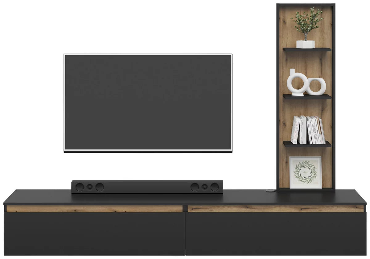 Aryana Oak Detail Large Modern TV Media Unit 230cm - Black / Artisan Oak